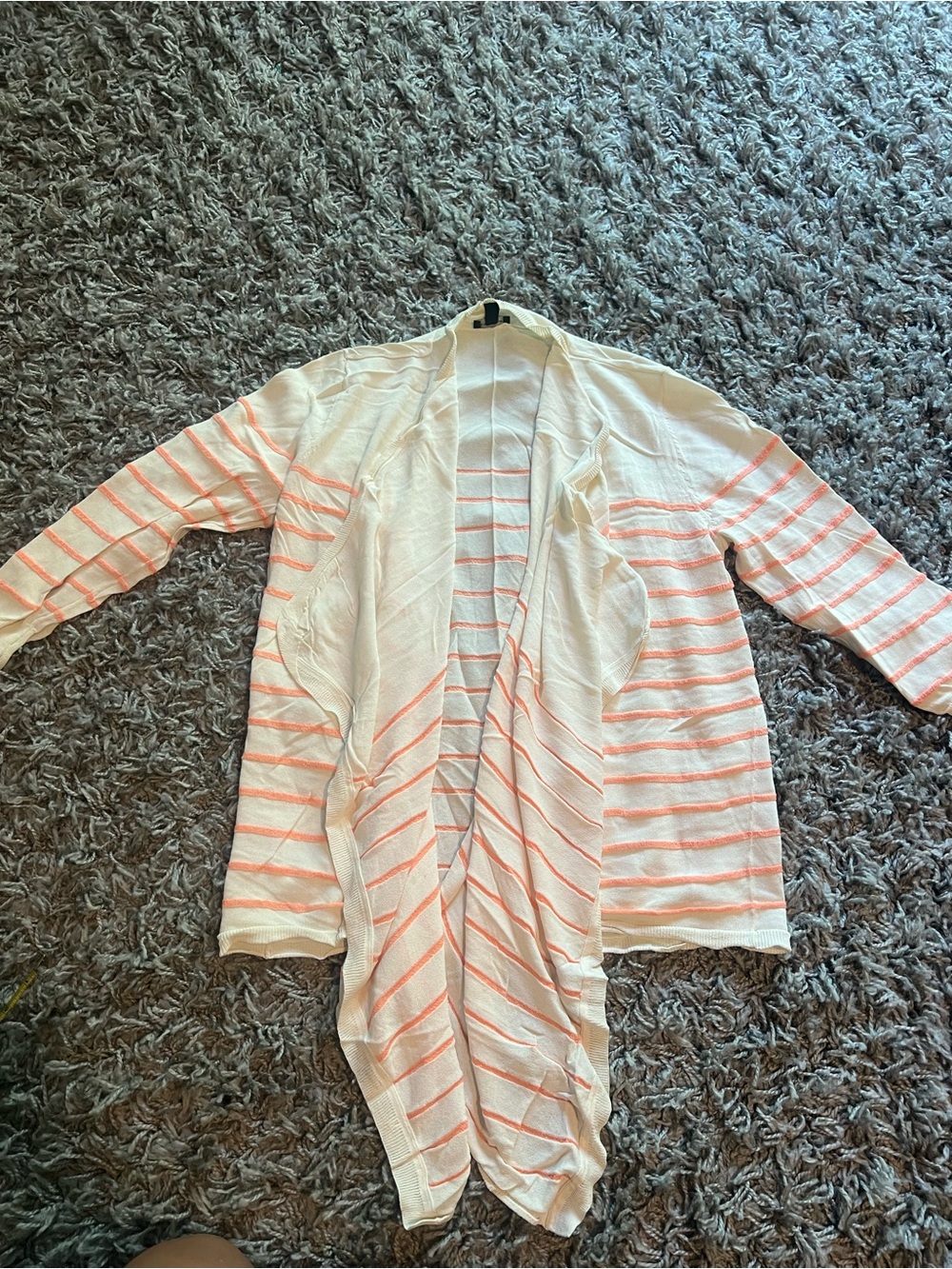Ann Taylor Cream and Coral Striped Open-Front Cardigan